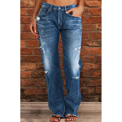 Floral-bud High-waist Raw-edge Jeans For Women