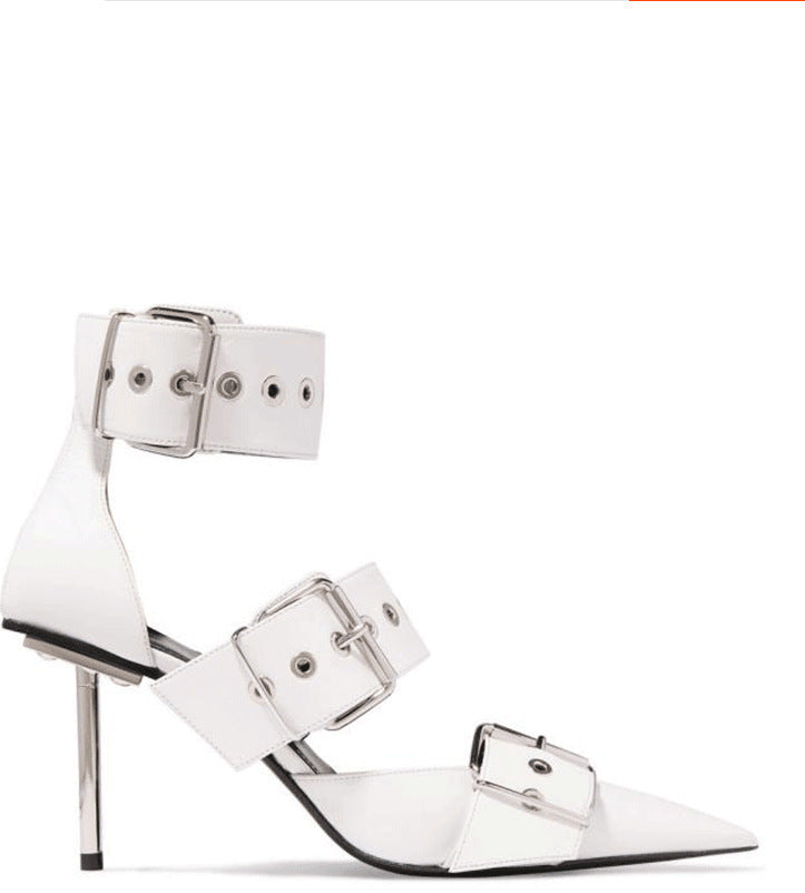 Metal buckle high heels