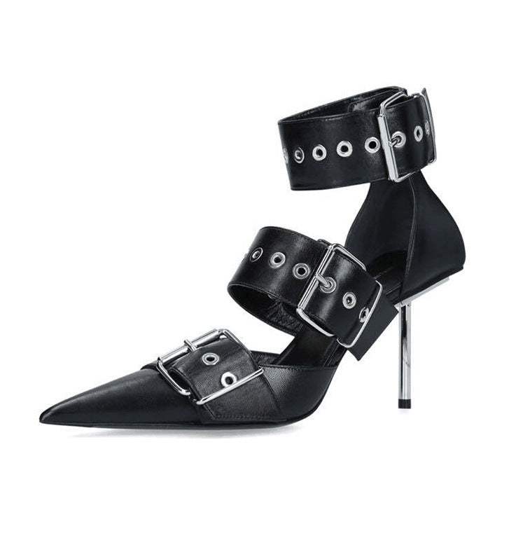 Metal buckle high heels
