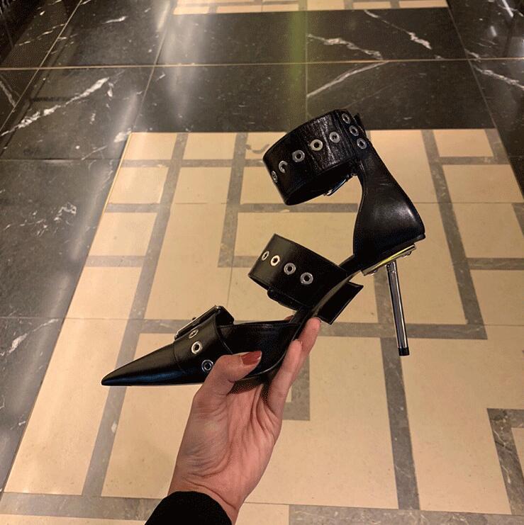 Metal buckle high heels