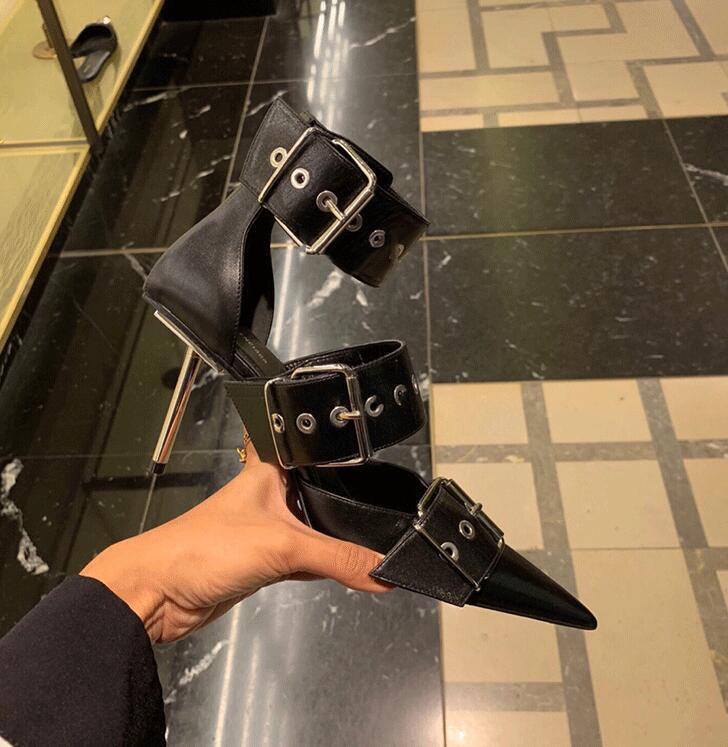 Metal buckle high heels
