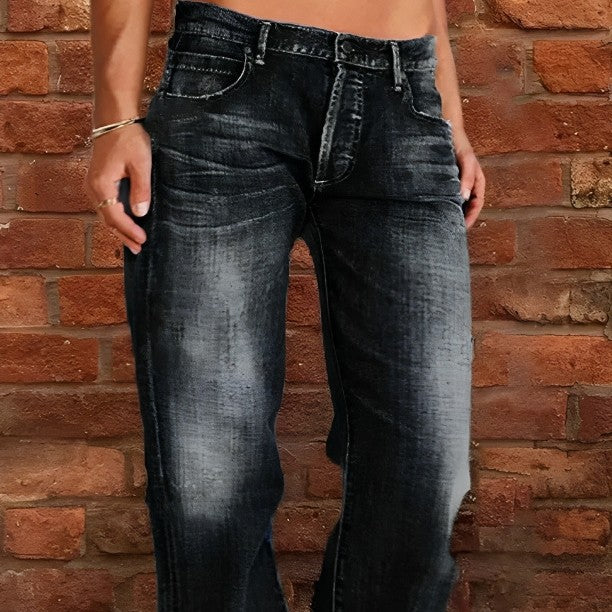 Floral-bud High-waist Raw-edge Jeans For Women