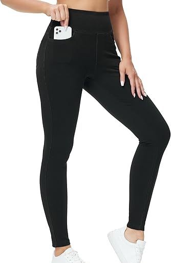 High-waisted Faux Denim Pants With Two Pockets